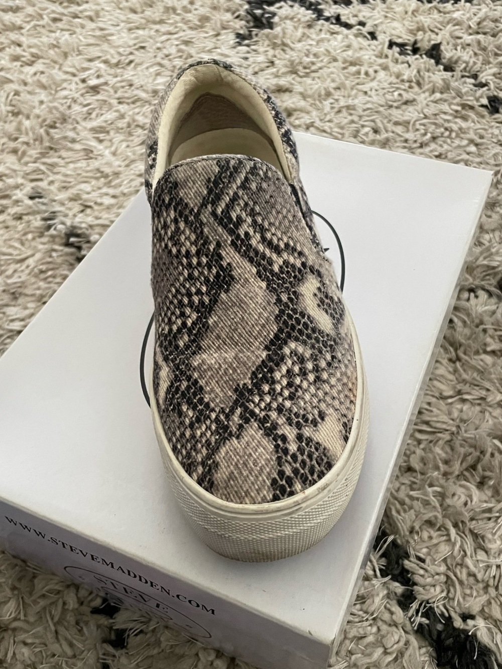 Steve Madden Snake-Print Slip-On in Beige and Black